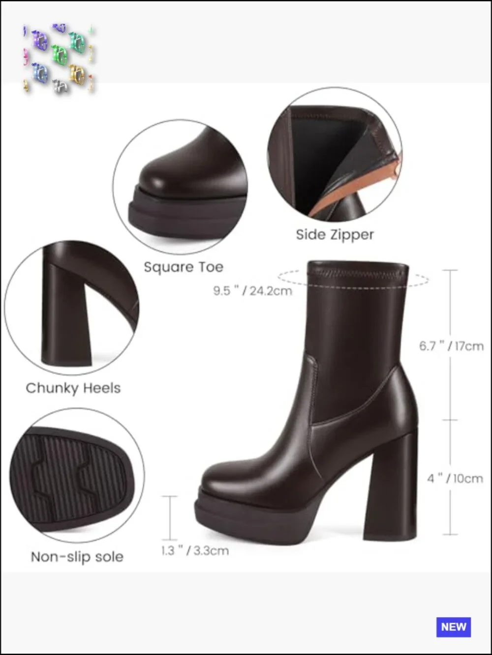 Chunky Platform Ankle Boots Y2K Square Toe High Heel Stretchy Go-Go Booties